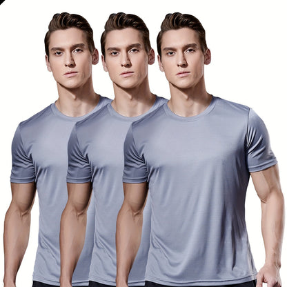 3-Pack Men's Quick-Dry Short Sleeve Shirts - Stretch Crew Neck Undershirts for Fitness Training - Hiccupzz