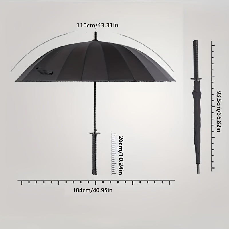 Unique Sword-Shaped Red Umbrella - 16 Windproof Ribs, Waterproof, Ergonomic Handle,