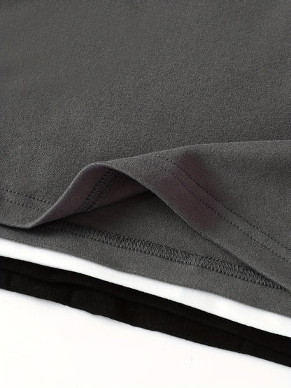 3-Pack Boys' Casual Crew Neck T-Shirts & Pants Set - Solid Color Thermal Fleece Warm Tops and Bottoms, High Stretch Polyester Knit, Regular Fit for Fall/Winter