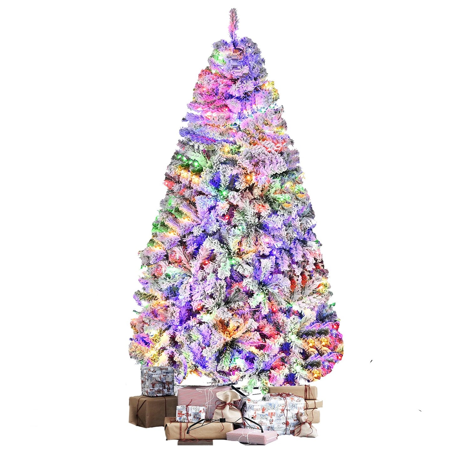 6ft Pre-Lit Snow Flocked Artificial Christmas Tree with 250 Lights