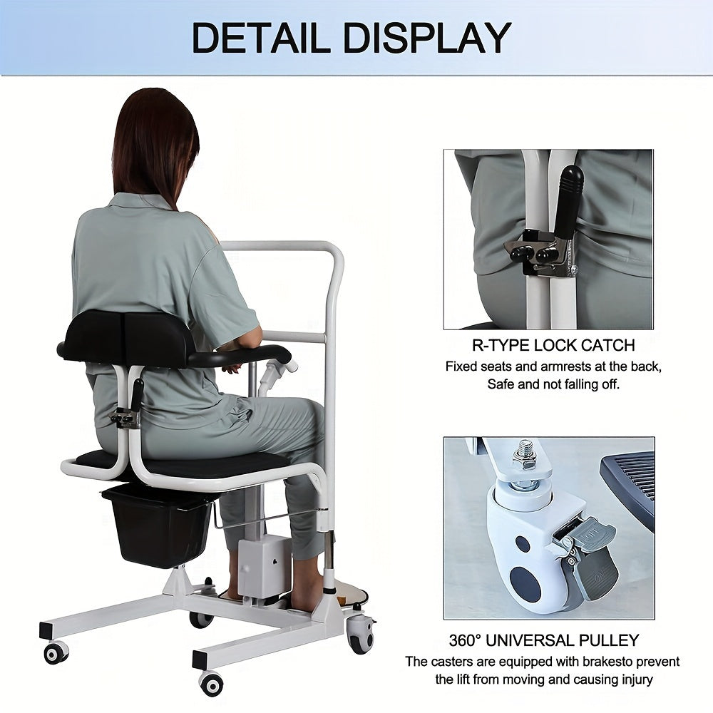 Patient Lift Transfer Chair - Portable Lift Aid with 180° Split Seat, Shower & Commode Chair for Seniors, 275lbs