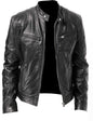 European & American Men's Leather Jacket - Youth Punk Stand-Up Collar Motorcycle Jacket with Logo