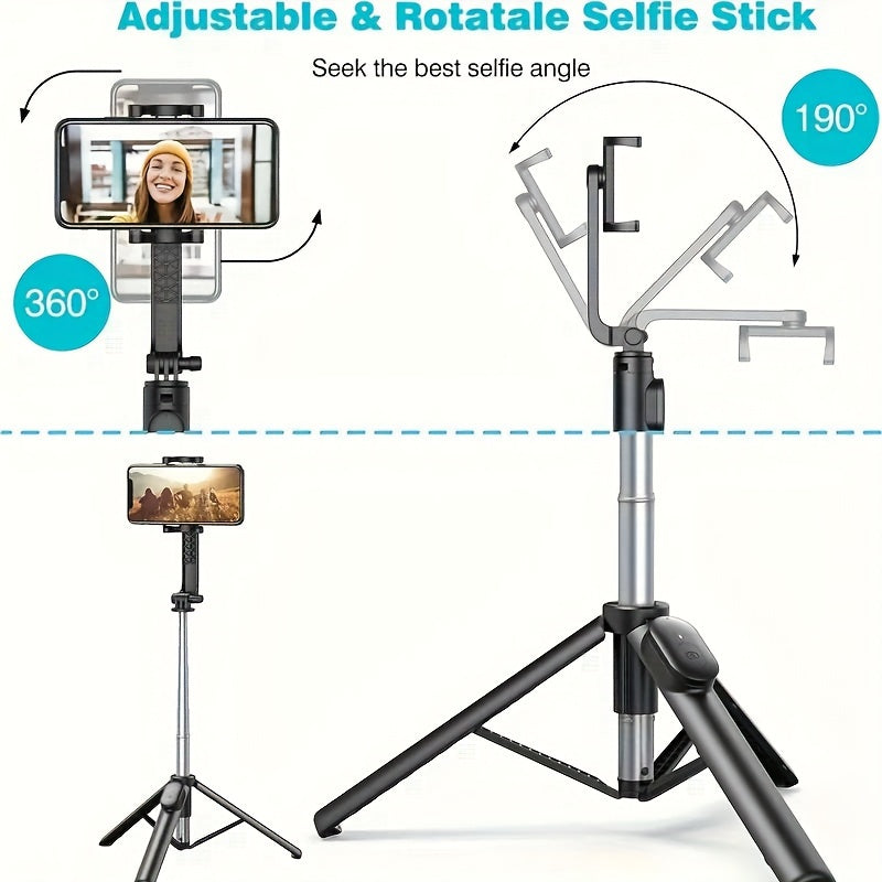 1 Pc 40" Mobile Selfie Stick Tripod with Wireless Remote, 360° Rotatable Smartphone Stand, Compatible with any Phone.