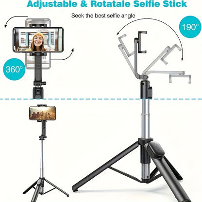 1 Pc 40" Mobile Selfie Stick Tripod with Wireless Remote, 360° Rotatable Smartphone Stand, Compatible with any Phone.