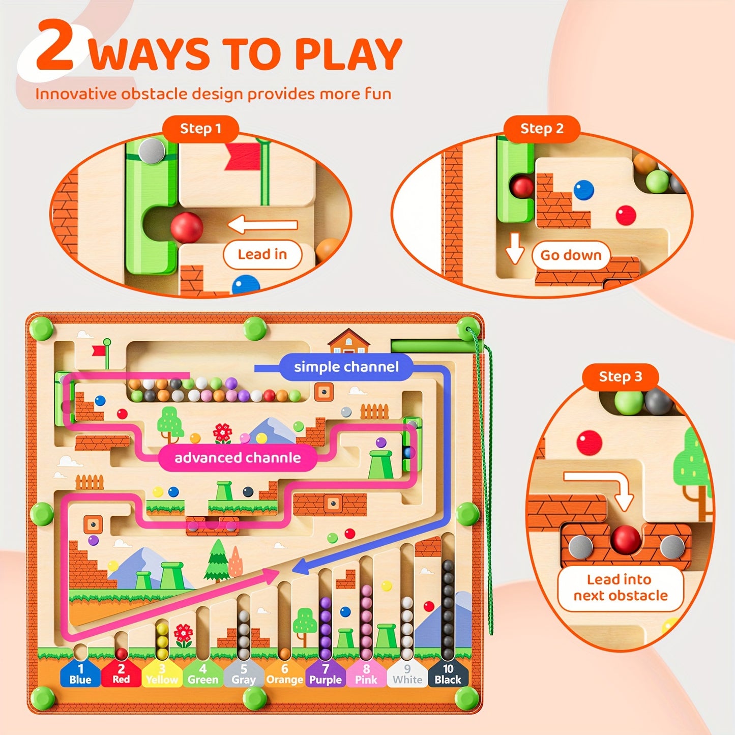 Magnetic Color and Number Maze Wooden Puzzle for Kids 3-5 Years Old