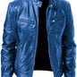 Men's PU Leather Motorcycle Jacket with Zipper Pockets, Autumn/Winter Stand Collar Cardigan Coat - Hiccupzz