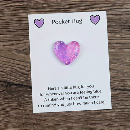 Heart-Shaped Resin Pocket Hug with Encouragement Card: Thoughtful Keepsake Gift for Family and Friends (Available in 1pc or 3pcs) - Hiccupzz
