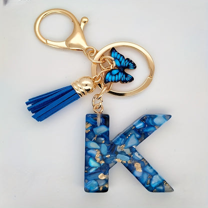 Blue Butterfly Alphabet Initial Keychain - Cute Resin Charm for Bags and Daily Use - Hiccupzz