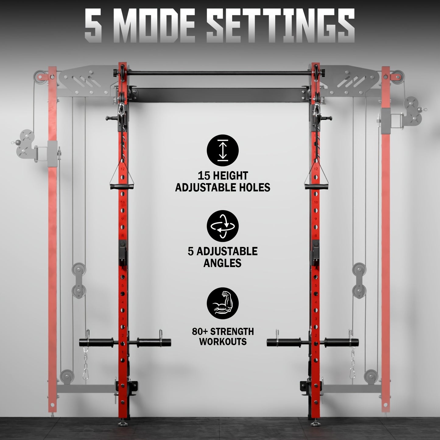 Wall Mounted Folding Squat Rack with Cable Crossover & LAT Pull Down, 5 Adjustable Modes, Space-Saving Home Gym Trainer