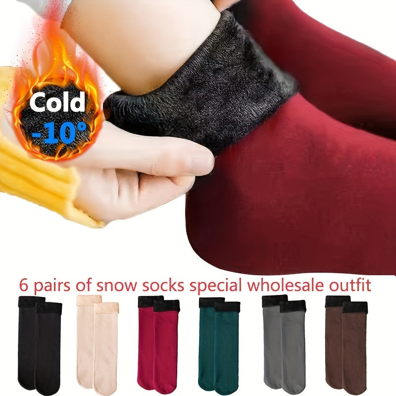 6 Pairs Unisex Thermal Socks - Ultra-Warm, Fleece-Lined, Mid-Calf Boot Socks for Cold Weather