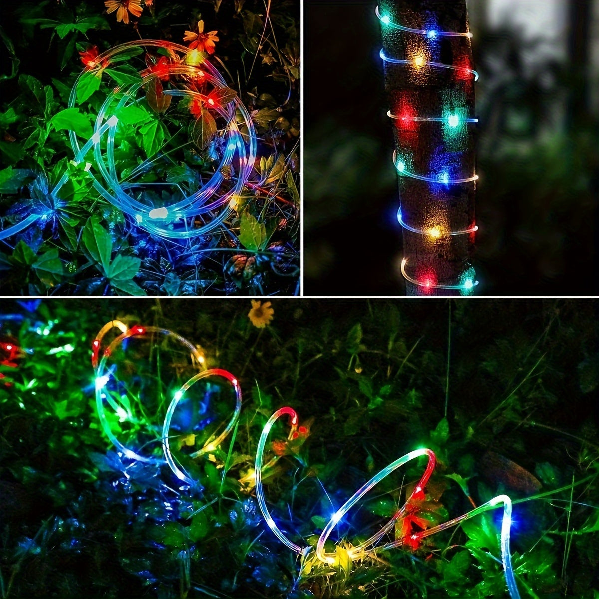 1 Pack Solar Tube String Lights - 8 Modes Outdoor LED Copper Wire Lights