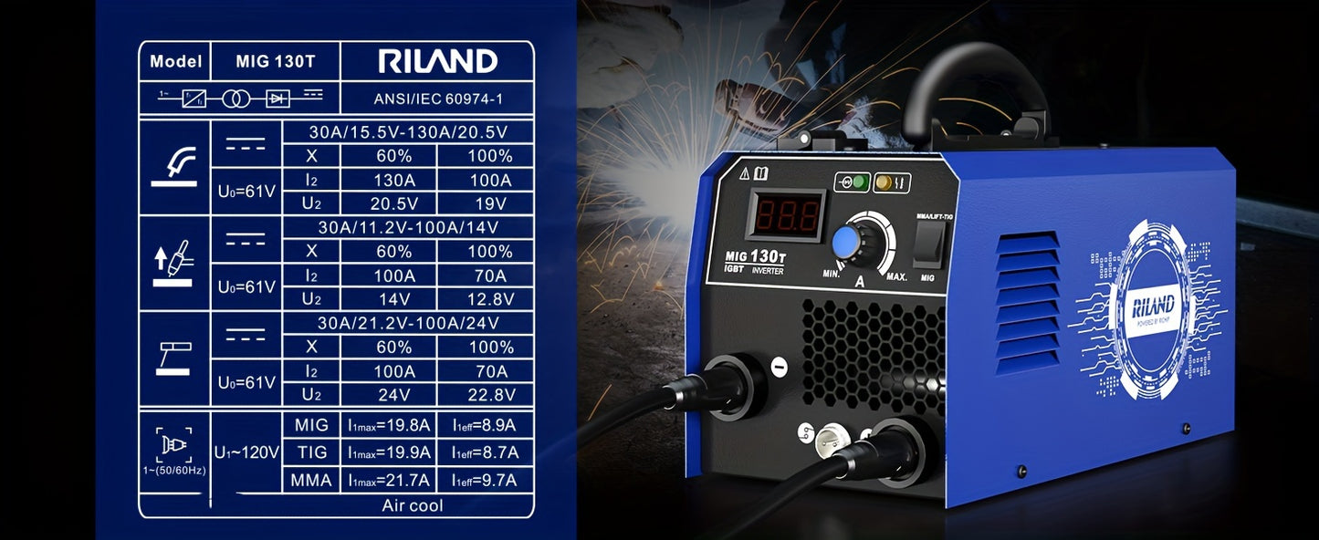 3-in-1 Flux Core Welder, 130A MIG Welder, MIG/Lift TIG/Stick Welding Machine 110v with Synergic Control, IGBT Inverter Portable Gasless Welder Equipment with Welding Gun, and 1Lb Welding Wire