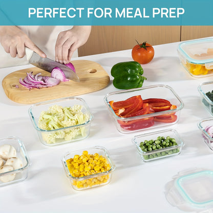 8-Pack Glass Food Storage Containers with Leak-Proof Lids, Microwave, Oven, Freezer & Dishwasher Safe, BPA-Free Bento Boxes for Meal Prep - Hiccupzz