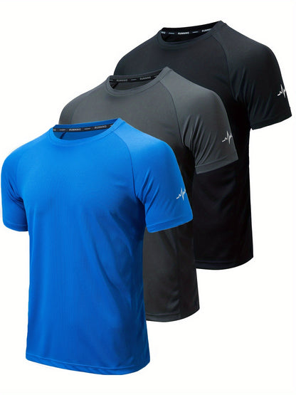 3-Pack Men's Athletic Short Sleeve Crew Neck Shirts - Moisture-Wicking Undershirts with Electrocardiography Print - Hiccupzz