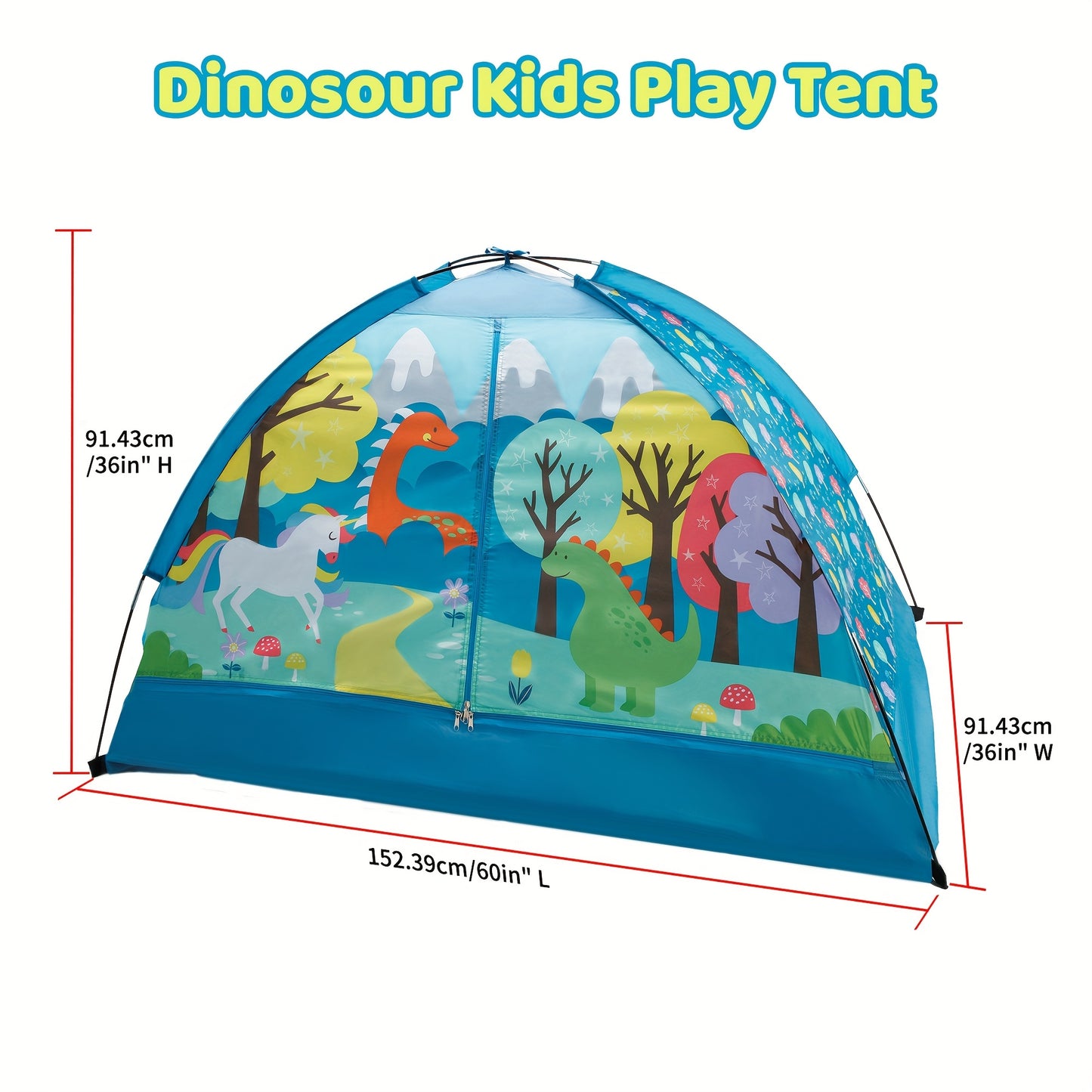 Youngsters' Forest Dinosaur Play Tent - Durable Polyester, Easy Assembly, Breathable Mesh Panels, 60"L x 36"W x 36"H - Perfect for Indoor & Outdoor Fun