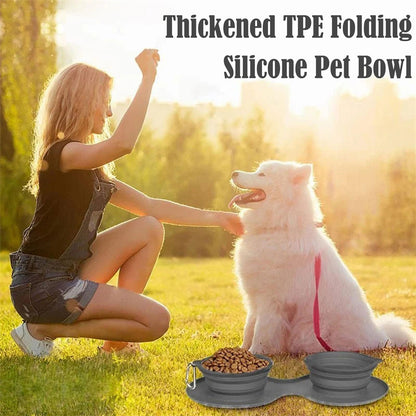 Rubber Foldable Double Bowl Pet Feeding Bowl Pets Supplies Dog Cat Bowls - Hiccupzz