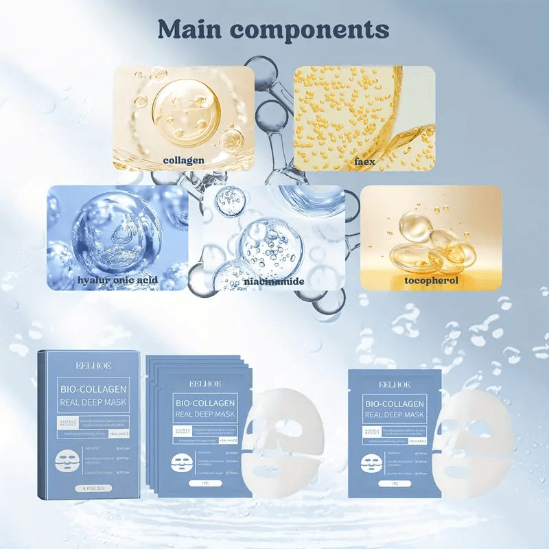 2Boxs Bio-Collagen Real Mask, Collagen Face Moisturize Mask Overnight, Collagen Face Mask Hydrating Firming Hydrogel Mask (4PCS/1 Box)