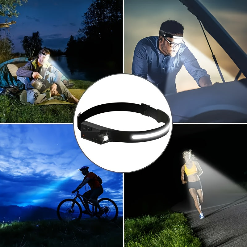 Ultra-Bright COB Headlamp with Motion Sensor, Gesture Control-USB Rechargeable Flashlight, 230° Wide Beam