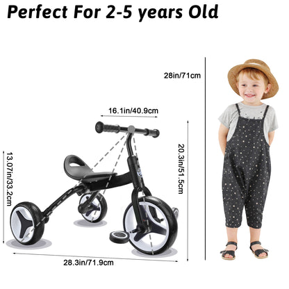 4-in-1 Kids Tricycle for 2-5 Years Old, Folding Toddler Balance Bike with Removable Pedals