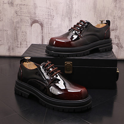 Men's Autumn And Winter Bright Leather Shoes Thick Sole Fashion Casual - Hiccupzz