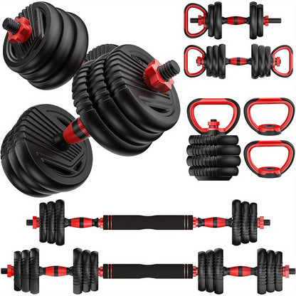 Adjustable Dumbbell Set: 20-90lbs, 4-in-1 Weight Set for Home Gym, Barbell, Kettlebell, Push-up, Men & Women Fitness Workout Equipment - Hiccupzz