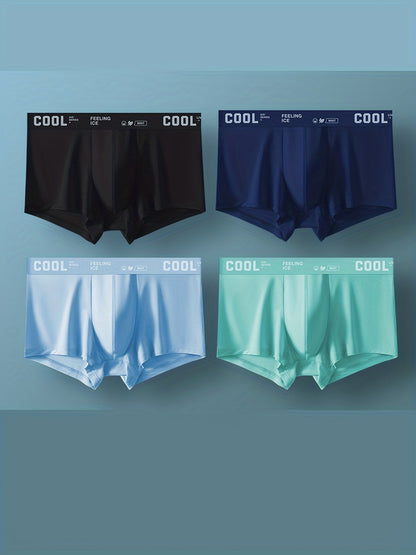 4-Pack Men's Ice Silk Cool Underwear - Breathable Antibacterial Boxer Briefs, Ultra-Thin Soft Elastic Trunks - Hiccupzz