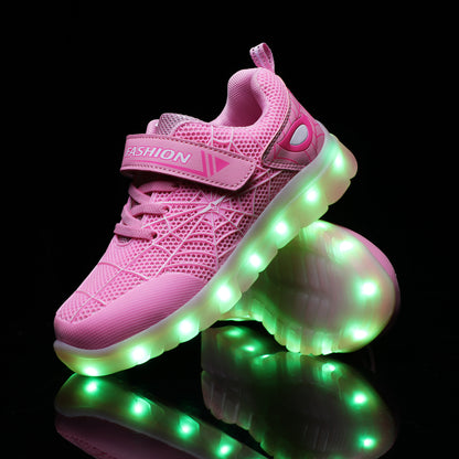 Size 26-37 Kids Led USB Recharge Glowing Shoes Children's Hook Loop - Hiccupzz