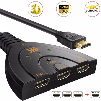 3 Port 4K HDMI 2.0 Cable Auto Splitter Switcher 3x1 Adapter HUB 3D 3 To 4K 2K 3D Mini 3 Port HDMI-compatible - Hiccupzz