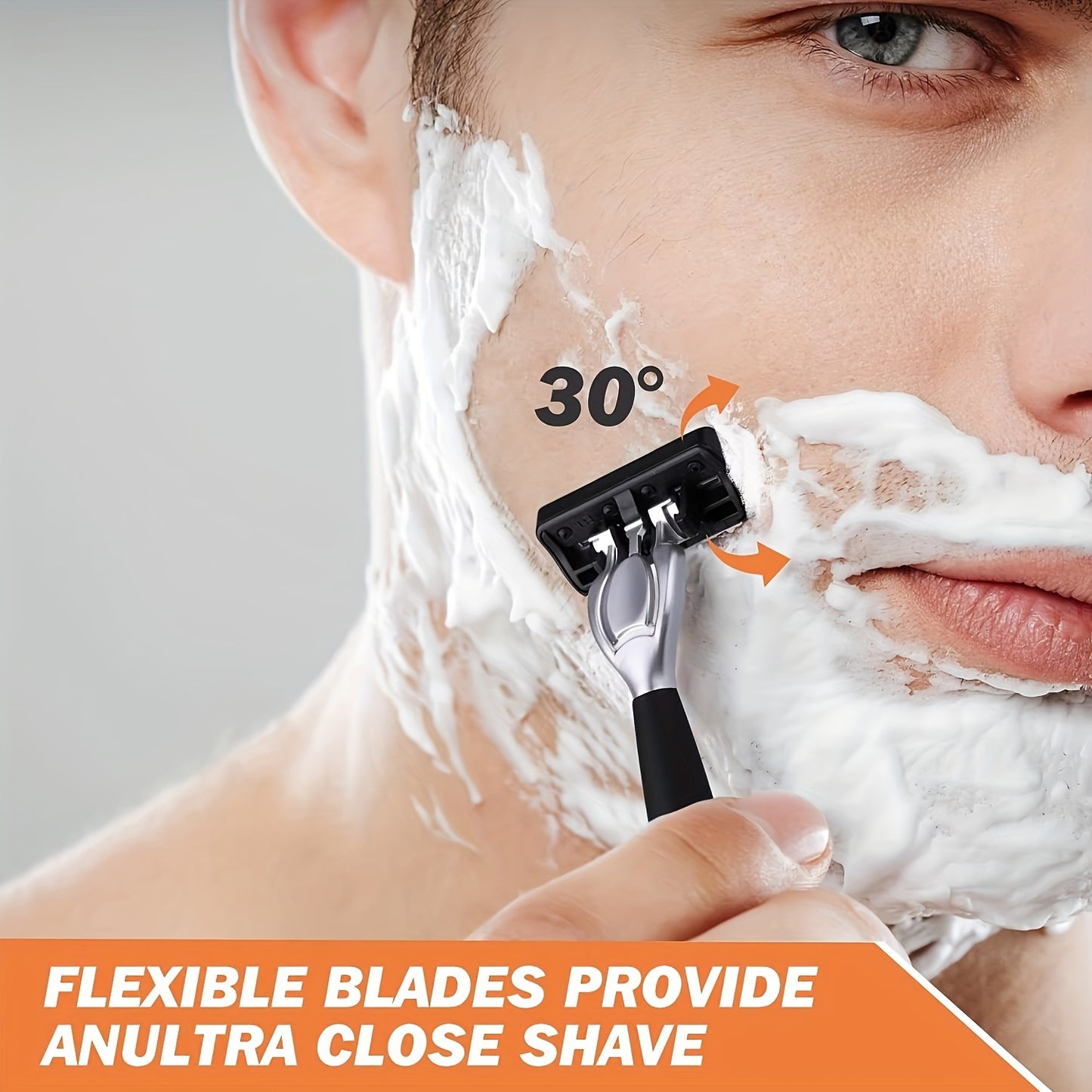 Men's Safety Shaver with Anti-Slip Stainless Steel Handle, 6-Layer Blades, 18/36 Replacement Blades Included