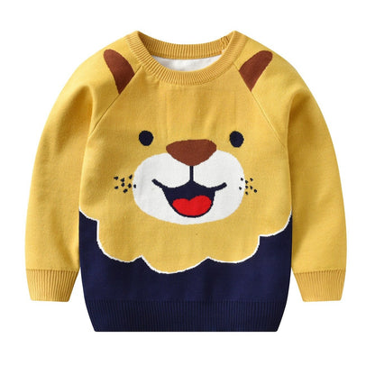 Children's Lion Print Knit Sweater - Warm Winter Cozy Wear - Hiccupzz