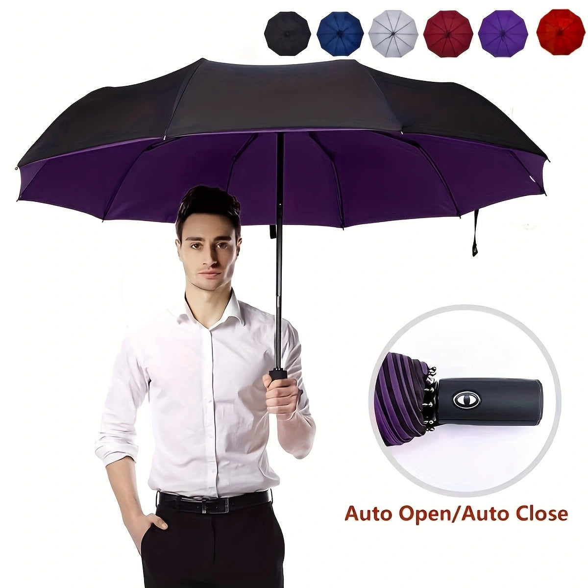 Three-Fold Automatic Folding Umbrella, Windproof, Reinforced Thickened Design