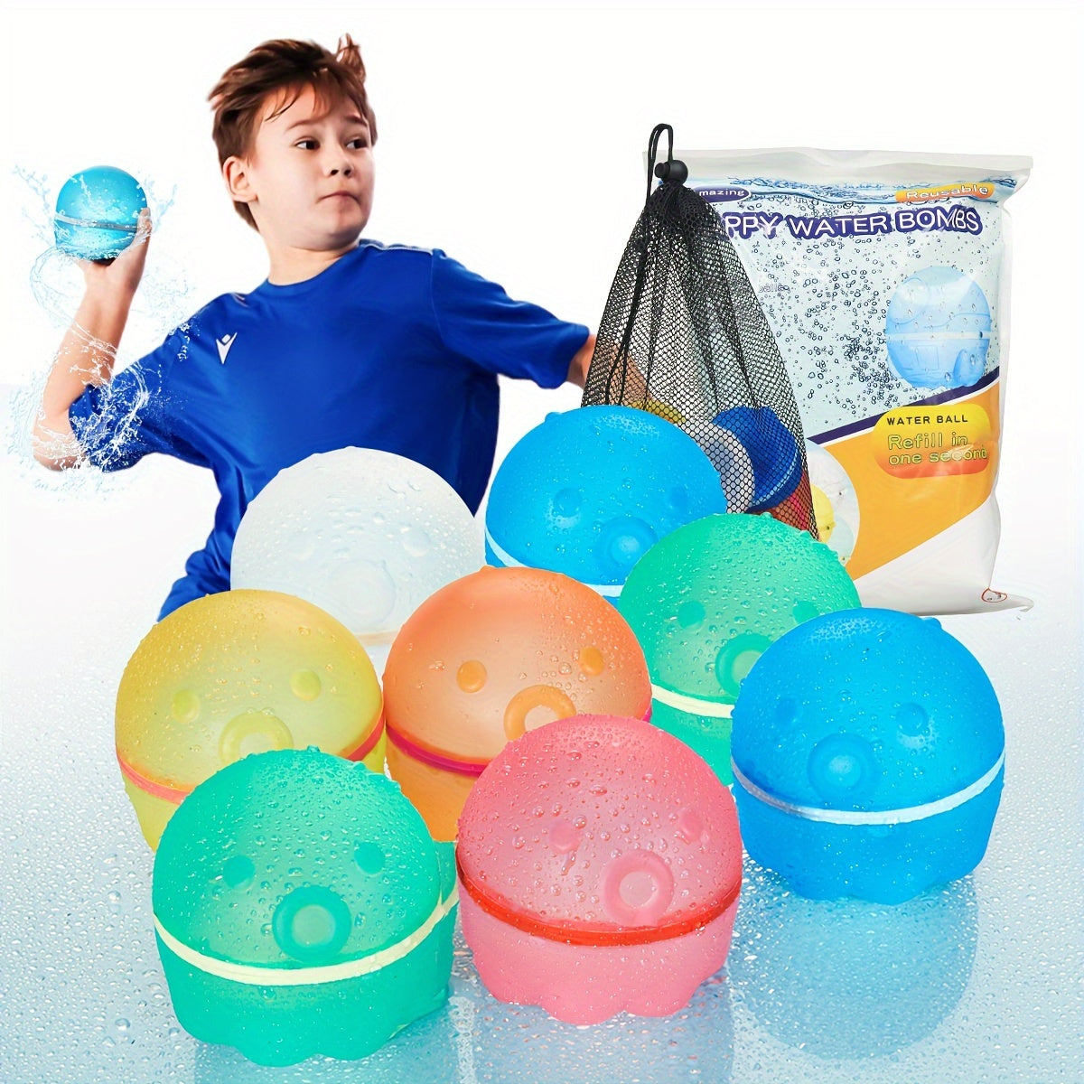 12 Pcs Reusable Water Balloons for Kids - Quick Fill Magnetic Splash Bombs with Mesh Bag