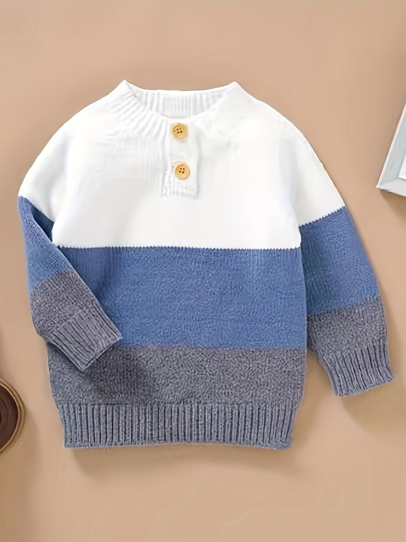 Boys Striped Knit Sweater, Mandarin Collar, Button Detail, Long Sleeve, Fall/Winter Wear