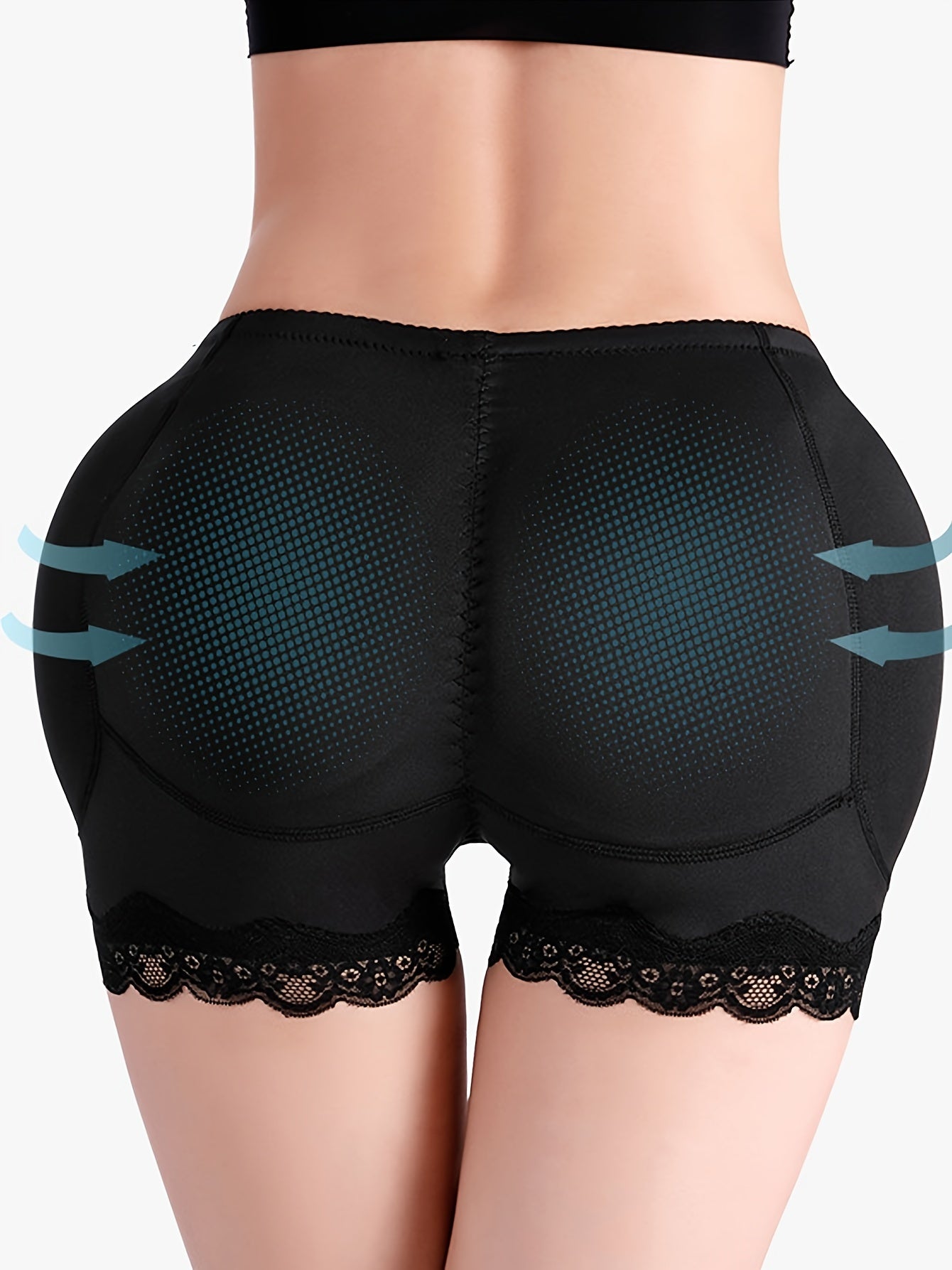 Women's Casual Shapewear Bottoms, Plus Size Contrast Lace Padded Butt Lifting Thigh Slimming Shorts