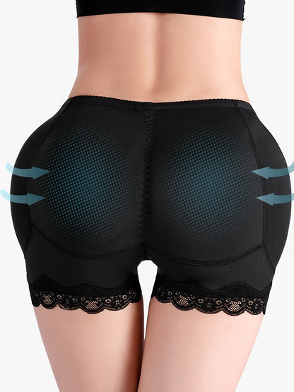 Women's Casual Shapewear Bottoms, Plus Size Contrast Lace Padded Butt Lifting Thigh Slimming Shorts - Hiccupzz