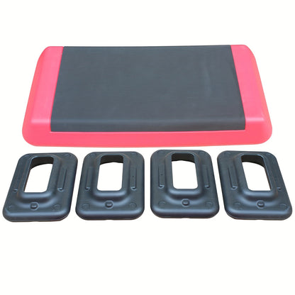 Adjustable Workout Aerobic Stepper in Fitness & Exercise Step Platform Trainer Red Black with 2/4 Risers - Hiccupzz