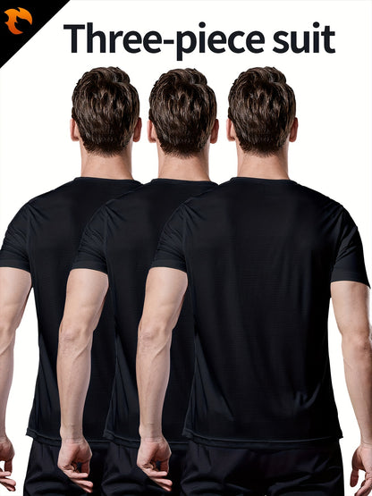 3-Pack Men's Quick-Dry Short Sleeve Shirts - Stretch Crew Neck Undershirts for Fitness Training - Hiccupzz