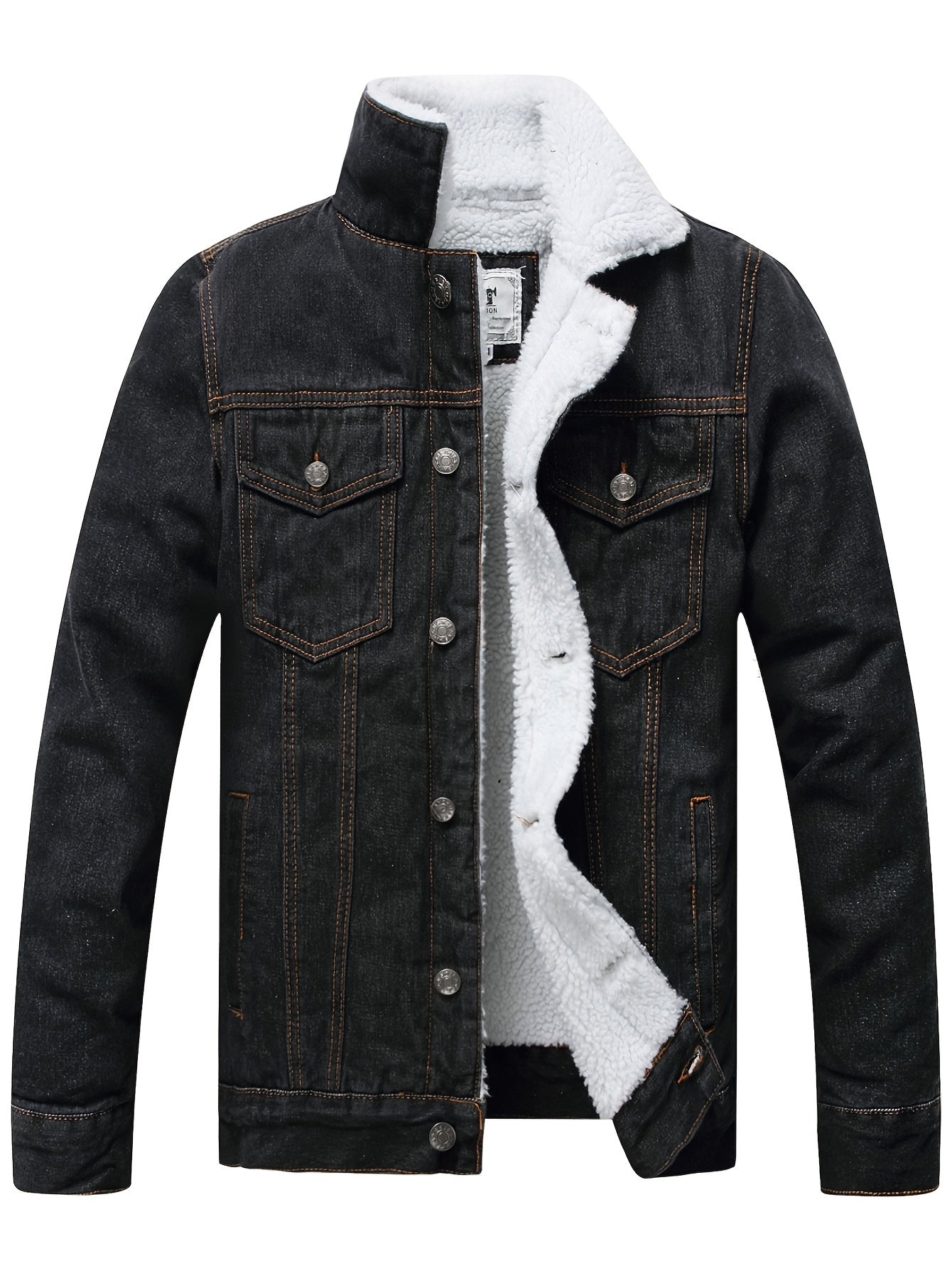 Men's Fleece Lined Denim Jacket Casual Winter Warm Button Down Trucker Jacket Coat with Pockets