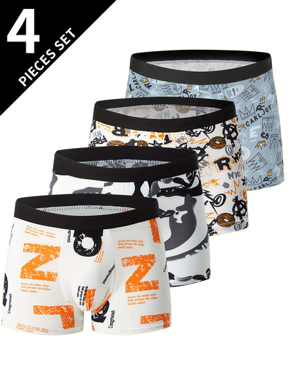 4-Pack Men's Flower Pattern Boxer Briefs - Breathable Antibacterial Sports Shorts for Casual Comfort - Hiccupzz