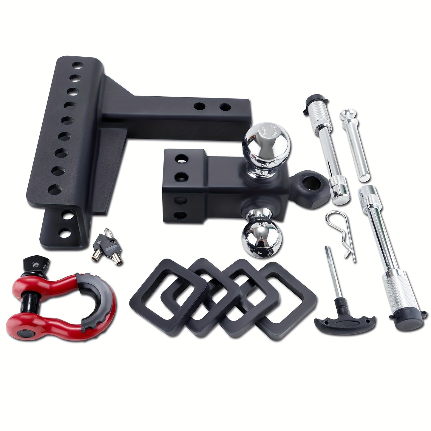 Adjustable Heavy-Duty Trailer Hitch - Tri-Ball Mount with Locks, Pin, & Rotatable Tow Shackle