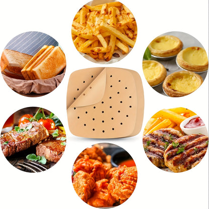 50/100pcs, Air Fryer Parchment Paper Value Pack - Square Liners, Steamer & Filter Paper Disposable & Perforated - Hiccupzz