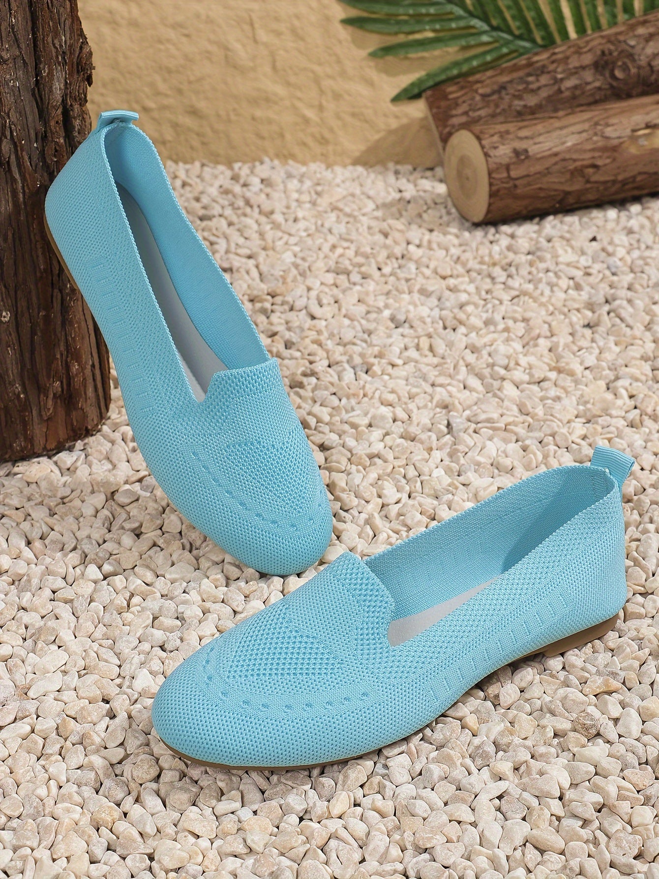 Women's Black Slip-On Flats - Breathable Knitted Round Toe Non-Slip Casual Lightweight Walking Shoes