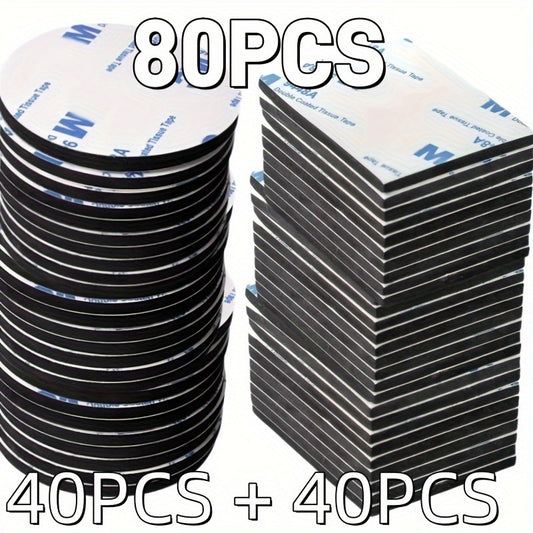 80 Pcs Strong Double-Sided Adhesive Tape Set - Black EVA Foam, Various Shapes, Quick Installation for Walls, Floors, Doors, Wood & Glass