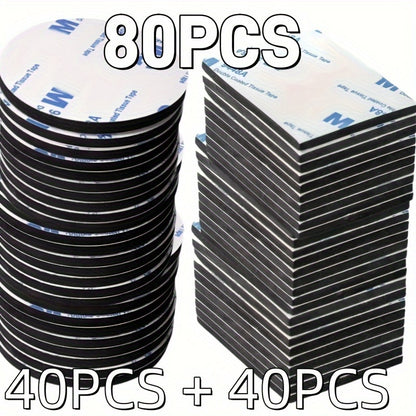 80 Pcs Strong Double-Sided Adhesive Tape Set - Black EVA Foam, Various Shapes, Quick Installation for Walls, Floors, Doors, Wood & Glass