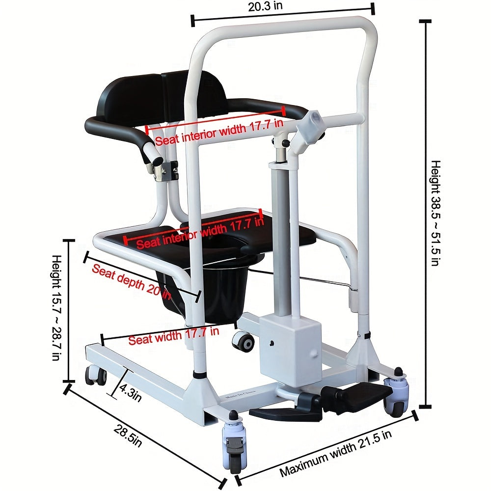 Patient Lift Transfer Chair - Portable Lift Aid with 180° Split Seat, Shower & Commode Chair for Seniors, 275lbs