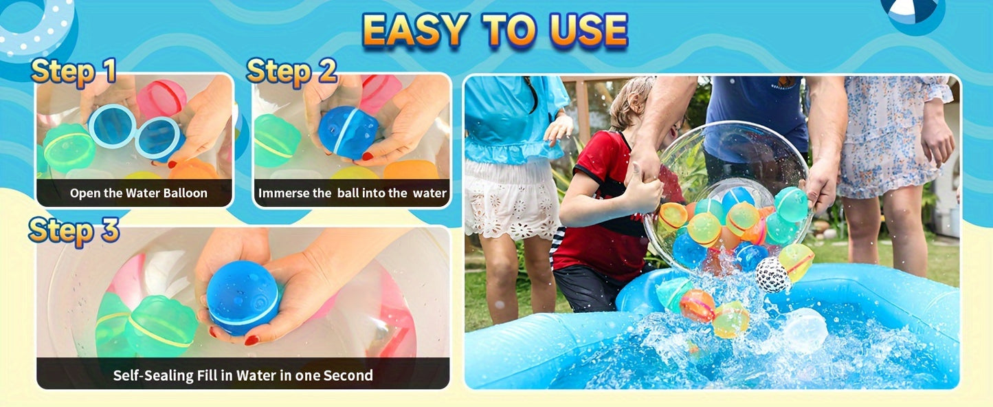 12 Pcs Reusable Water Balloons for Kids - Quick Fill Magnetic Splash Bombs with Mesh Bag