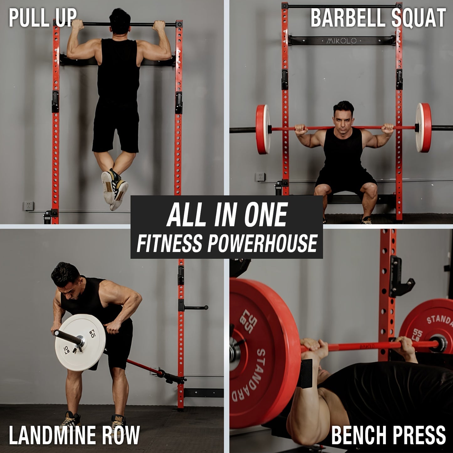 2.36" X 2.36" Folding Wall-Mounted Squat Rack, 800lbs Capacity with Pull-Up Bar & Attachments