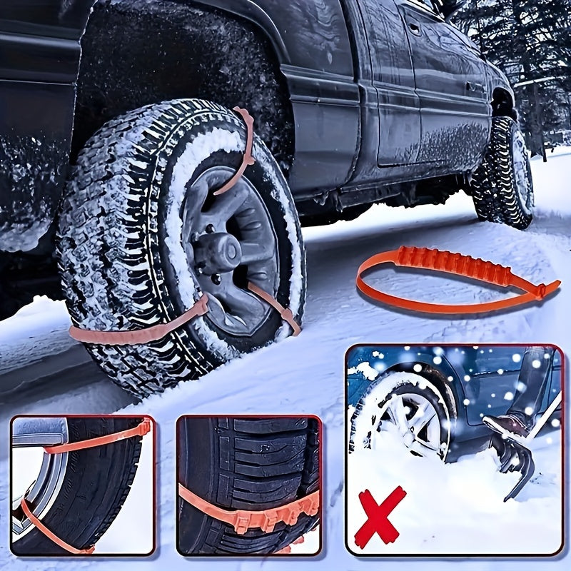 10 Pcs Set of Men's Car Accessories PE Snow Chains, Quick 2-Second Disassembly, Emergency Anti-Skid Chains for Cars and Motorcycles