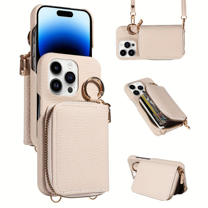Leather Phone Case with Zipper Lanyard, Wallet, and Card Holder for iPhone (Multiple Models) - Anti-Drop and Convenient - Hiccupzz