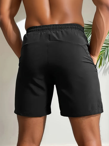 2pcs Men's Letter Print Casual Shorts With Pockets, Sporty Style Elastic Waist Bottoms, Men's Clothing For Summer Gym Workout - Hiccupzz
